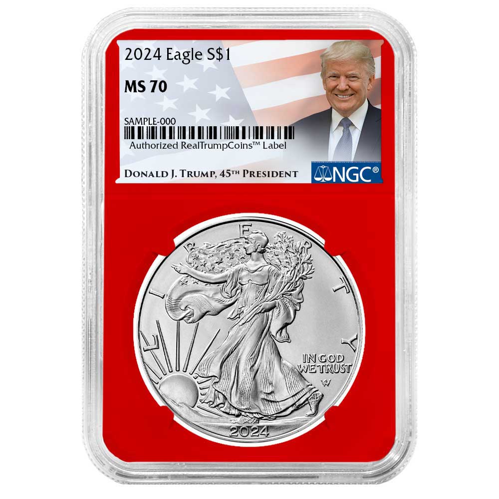 2024 $1 American Silver Eagle 3pc Set NGC MS70 Trump Label Red White Blue