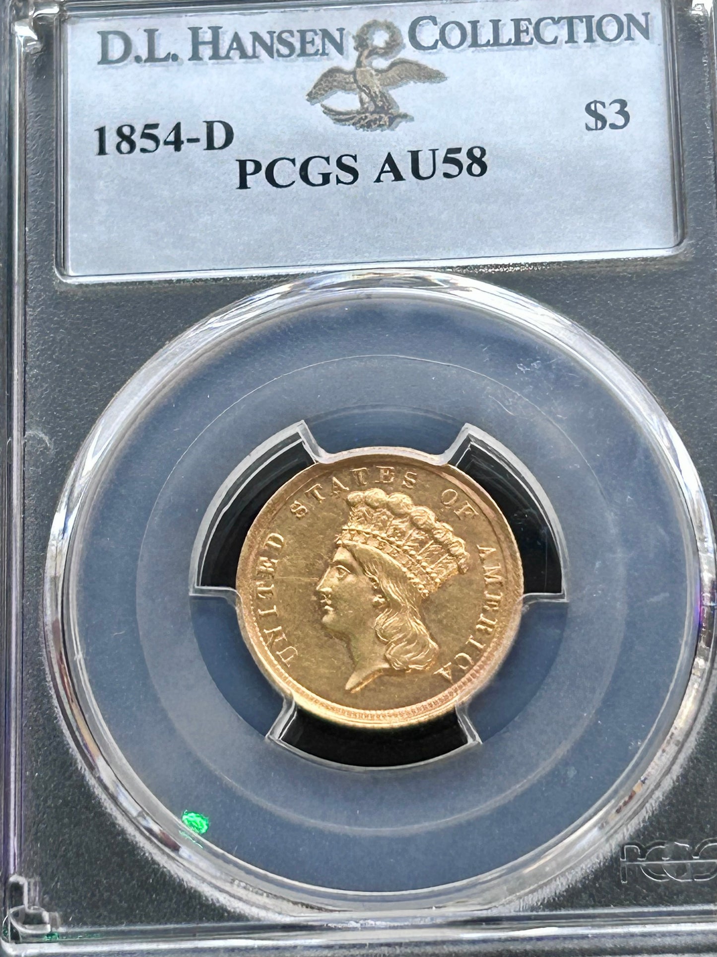 1854-D $3 Gold Princess - PCGS AU58 D.L. Hansen