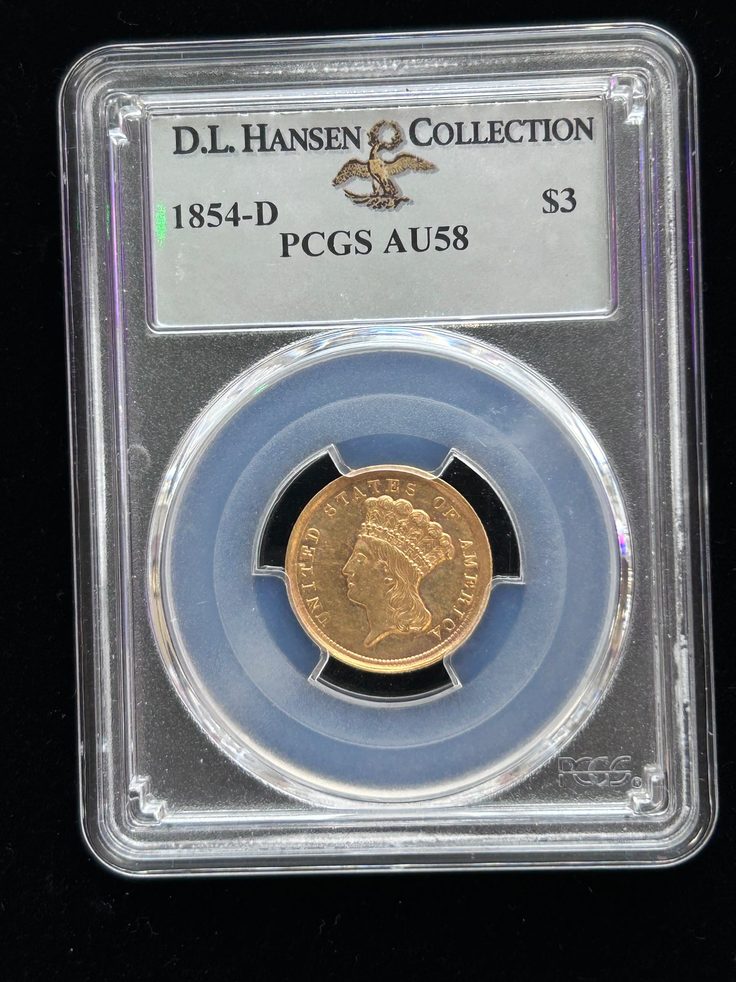 1854-D $3 Gold Princess - PCGS AU58 D.L. Hansen