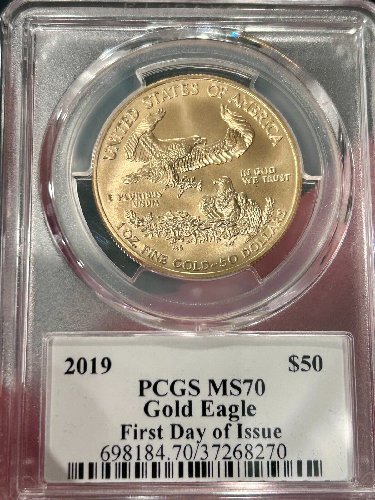 2019 $50 1OZ GOLD EAGLE PCGS MS 70 FDOI MOY SIGNED