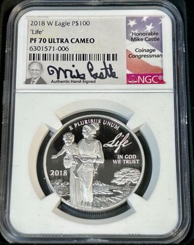 2018 W $100 American Platinum Eagle "Life" Castle Signed NGC PF70 UCAM