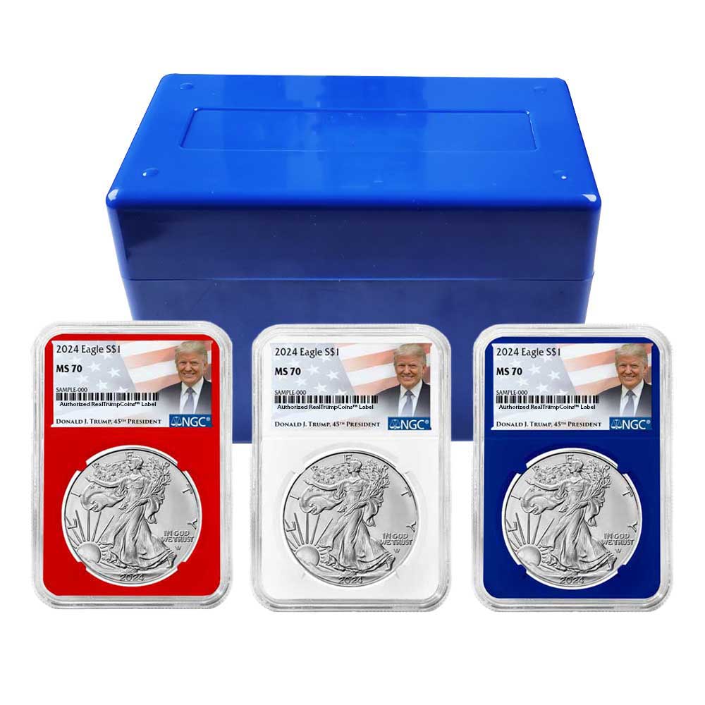2024 $1 American Silver Eagle 3pc Set NGC MS70 Trump Label Red White Blue
