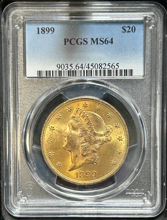 1899 $20 Gold Liberty Head Double Eagle PCGS MS64
