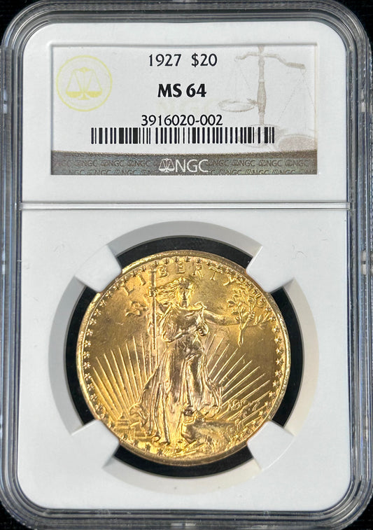 1927-P $20 Gold Saint-Gaudens NGC MS64