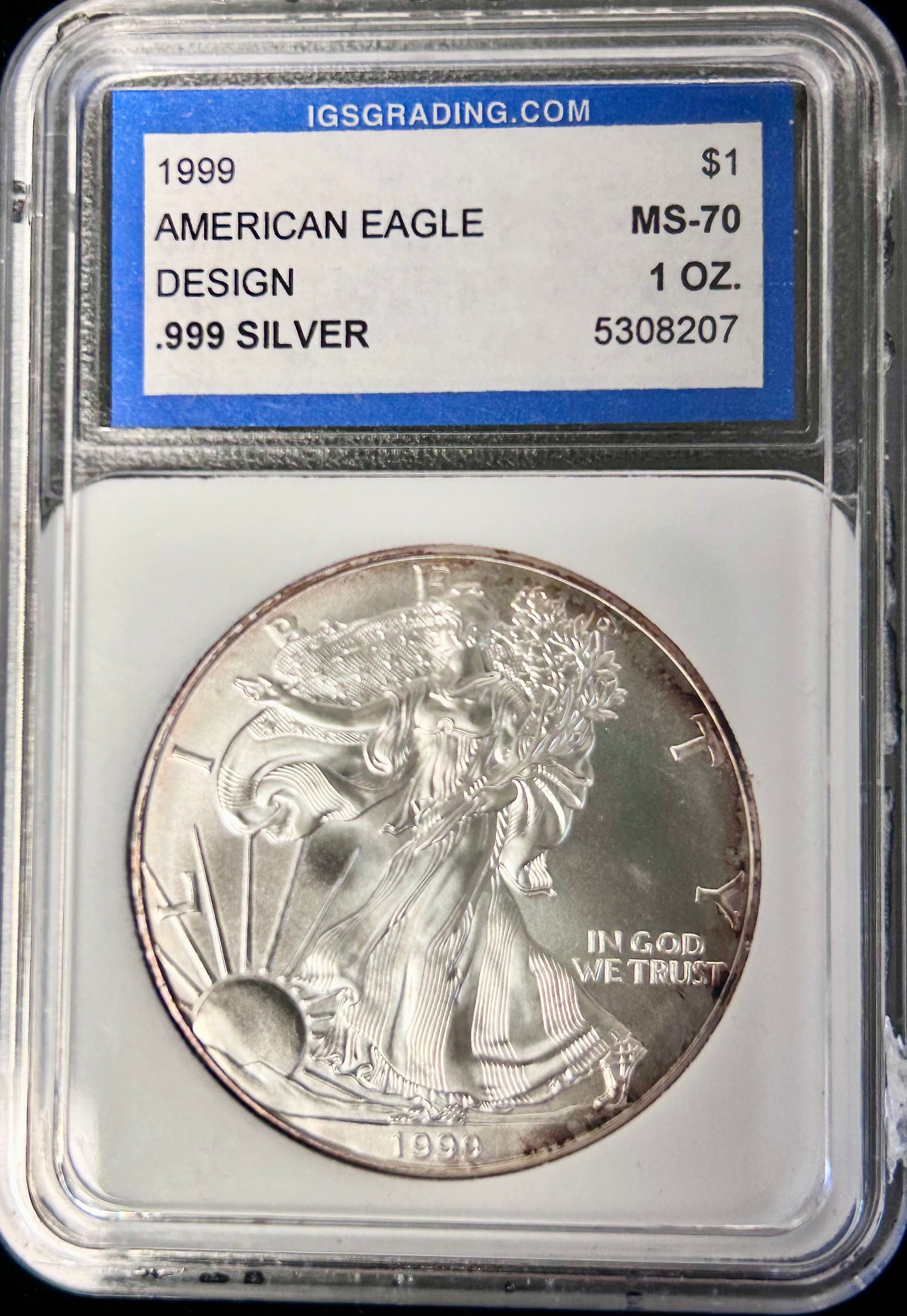 1999 $1 SILVER EAGLE IGS MS70