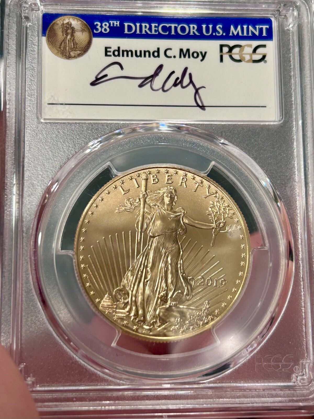 2019 $50 1OZ GOLD EAGLE PCGS MS 70 FDOI MOY SIGNED